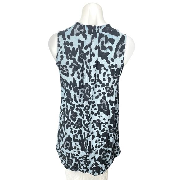 Topshop Black Blue Sleeveless Animal Leopard Print High Neck Blouse Tank Top 6 - Picture 2 of 4